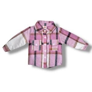Imekis Girls Plaid Flannel Shacket Baby 9-12M Pink Button Front Shirt Winter